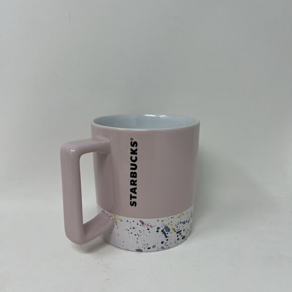 Starbucks Pink Paint Splatter Speckle Bottom 2017 Coffee Tea Mug 12 oz - Picture 1 of 7